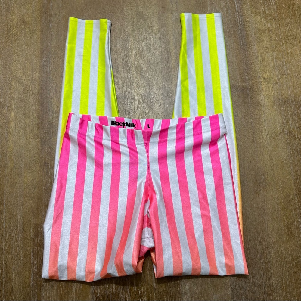 Blackmilk Pink and Yellow Striped Leggings
